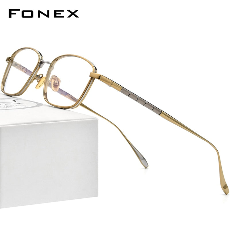 FONEX Pure Titanium Glasses Frame Men New Retro Vintage Square