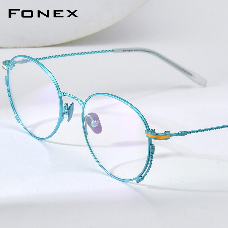 Titanium Glasses Vintage Round Eyeglasses FONEX Pure Titanium