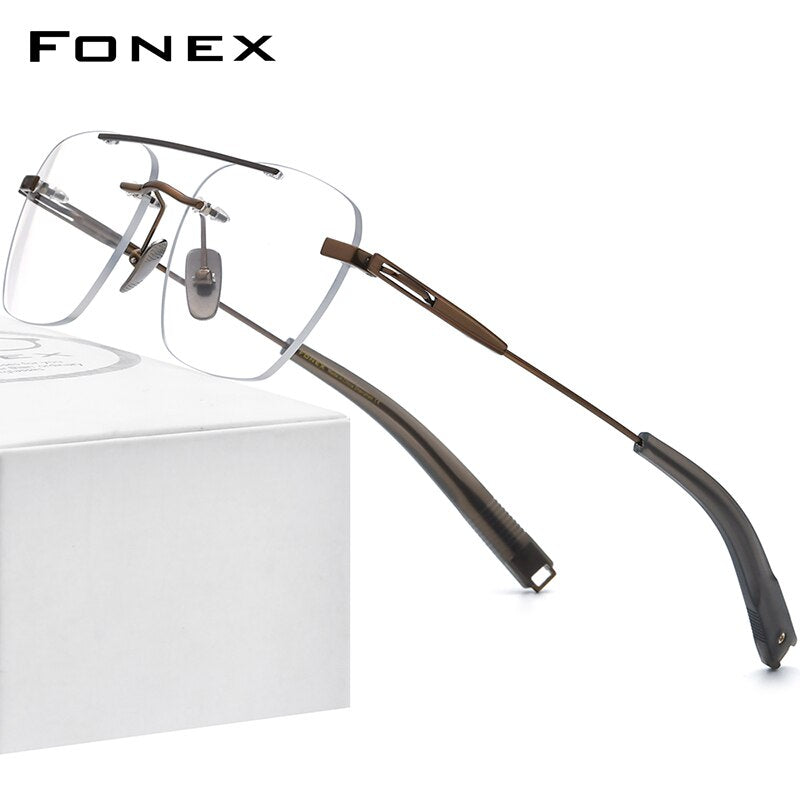 FONEX Titanium Glasses Frame Men New Semi Rim Square Eyeglasses