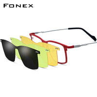 FONEX Pure Titanium Glasses Frame Men Square Magnet Clip Eyeglasses F85796