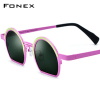 FONEX Titanium Men 3/4 Round Polarized Sunglasses F85840T