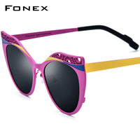 FONEX Pure Titanium Polarized Sunglasses Women Cat Eye F85825T