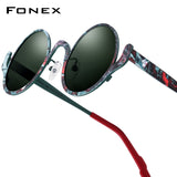 FONEX Titanium Men Round Polarized Sunglasses 85935T