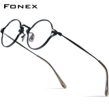 FONEX Pure Titanium Glasses Frame Men Round Eyeglasses KMN-188