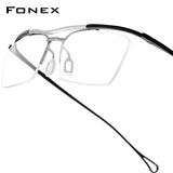 FONEX Titanium Glasses Frame Men Semi-Rimless Square Eyeglasses 85919