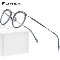 FONEX Acetate Titanium Glasses Frame Men Round Eyeglasses BYY0036