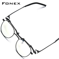 FONEX Titanium Glasses Frame Men Round Eyeglasses 400T