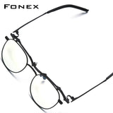 FONEX Titanium Glasses Frame Men Round Eyeglasses 400T