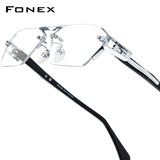 FONEX Titanium Glasses Frame Men Rimless Square Eyeglasses T1141