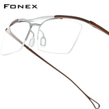 FONEX Titanium Glasses Frame Men Semi-Rimless Square Eyeglasses 85919