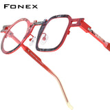FONEX Titanium Glasses Frame Men Square Round Eyeglasses 85924