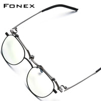 FONEX Titanium Glasses Frame Men Round Eyeglasses 400T