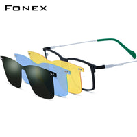 FONEX Pure Titanium Glasses Frame Men Square Magnet Clip Eyeglasses F85796