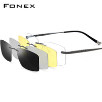 FONEX Titanium Glasses Frame Men Square Magnet Clip Rimless Eyeglasses F85761