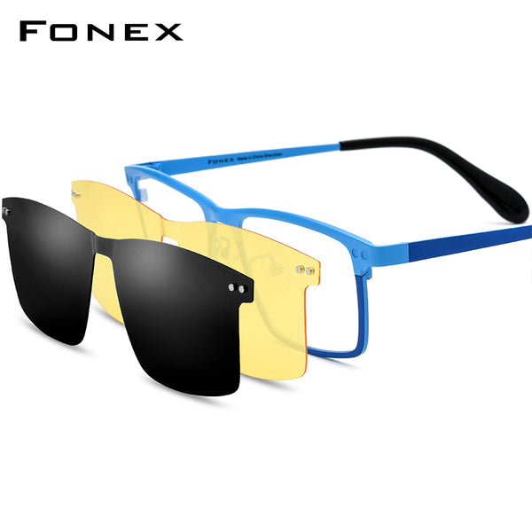 FONEX Titanium Glasses Frame Men Square Magnet Clip Eyeglasses F85776