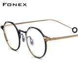 FONEX Pure Titanium Glasses Frame Men Round Eyeglasses POET