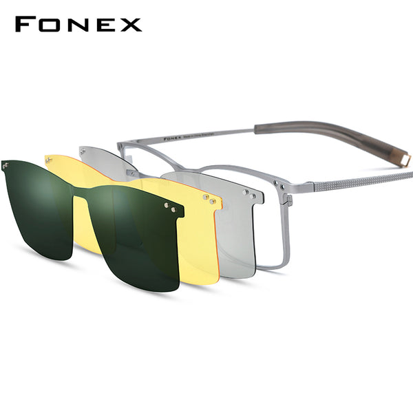 FONEX Titanium Glasses Frame Square Magnet Clip Eyeglasses F85760