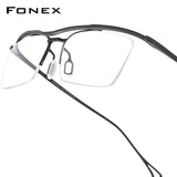 FONEX Titanium Glasses Frame Men Semi-Rimless Square Eyeglasses 85919