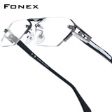 FONEX Titanium Glasses Frame Men Rimless Square Eyeglasses T1141