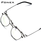 FONEX Titanium Glasses Frame Men Round Eyeglasses 400T