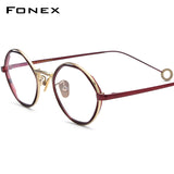 FONEX Pure Titanium Glasses Frame Men Polygon Eyeglasses PETAL