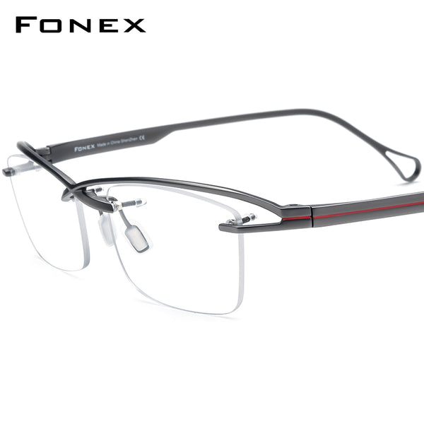 FONEX Titanium Glasses Frame Men Semi Rimless Square Eyeglasses