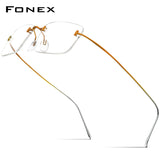 FONEX B Titanium Glasses Frame Men Brand Rimless Square Eyeglasses 85871