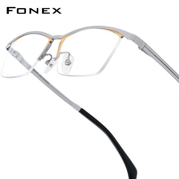 FONEX Pure Titanium Glasses Frame Men Semi-Rimless Eyeglasses
