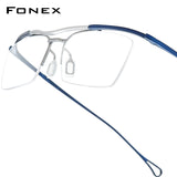 FONEX Titanium Glasses Frame Men Semi-Rimless Square Eyeglasses 85919