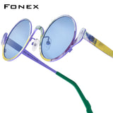 FONEX Titanium Men Round Polarized Sunglasses 85935T