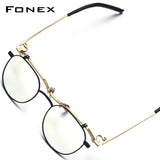 FONEX Titanium Glasses Frame Men Round Eyeglasses 400T