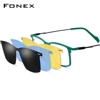 FONEX Pure Titanium Glasses Frame Men Square Magnet Clip Eyeglasses F85796