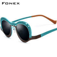 FONEX Pure Titanium Men Cat Eye Polarized Sunglasses F85826T