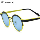 FONEX Titanium Men Round Polarized Sunglasses F85832T