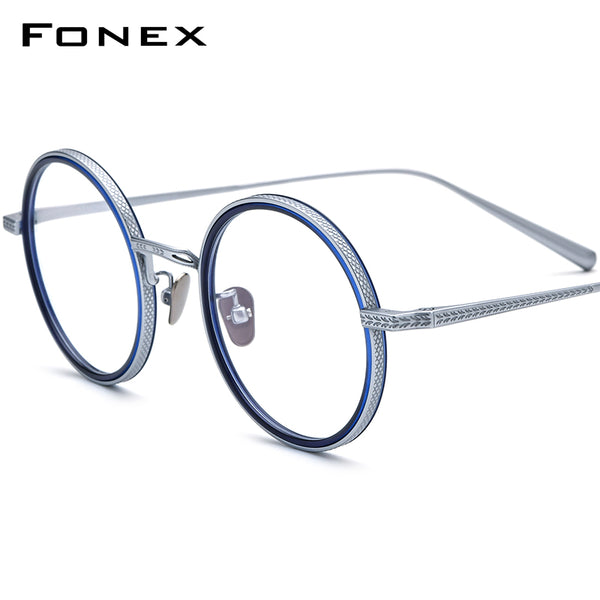 FONEX Acetate Titanium Glasses Frame Men Round Eyeglasses N-026R