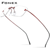 FONEX B Titanium Glasses Frame Men Brand Rimless Square Eyeglasses 85871