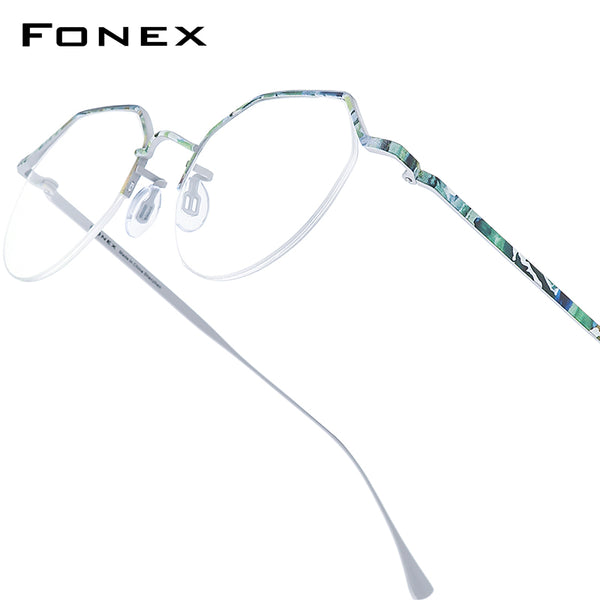 FONEX Pure Titanium Glasses Frame Women Polygon Eyeglasses 85866