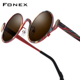 FONEX Titanium Men Round Polarized Sunglasses 85935T