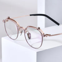 FONEX Titanium Glasses Frame Men Round Eyeglasses 400T