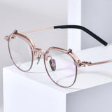 FONEX Titanium Glasses Frame Men Round Eyeglasses 400T
