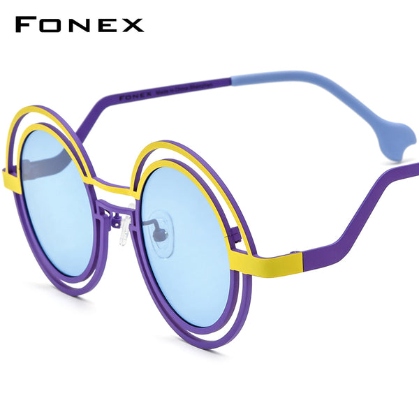 FONEX Titanium Men Round Polarized Sunglasses F85823T