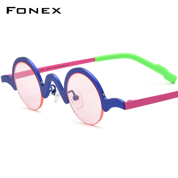 FONEX Titanium Round Semi Rimless Polarized Sunglasses F85810T
