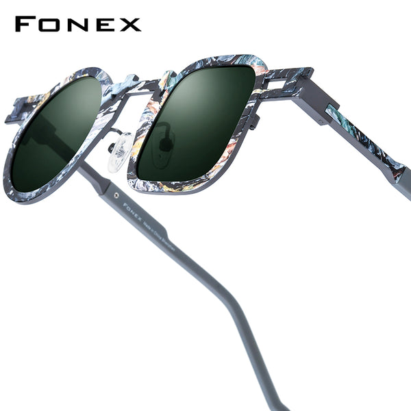 FONEX Titanium Women Square Round Polarized Sunglasses 85924T