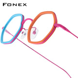 FONEX Acetate Titanium Glasses Frame Men Polygon Eyeglasses 85895