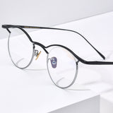 FONEX Titanium Glasses Frame Men Semi Rimless Round Eyeglasses MF-001