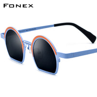 FONEX Titanium Men 3/4 Round Polarized Sunglasses F85840T