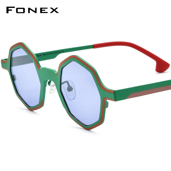 FONEX Pure Titanium Men Small Polygon Polarized Sunglasses F85812T