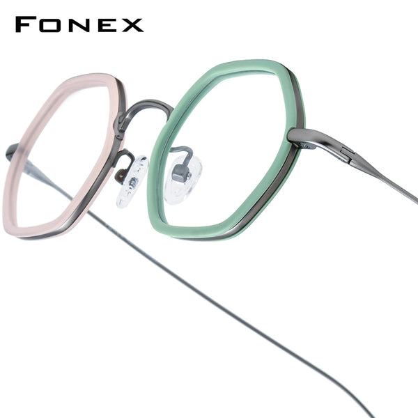 FONEX Acetate Titanium Glasses Frame Men Polygon Eyeglasses 85895