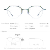 FONEX Pure Titanium Glasses Frame Women Polygon Eyeglasses 85866