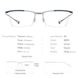 FONEX Titanium Glasses Frame Men Semi-Rimless Square Eyeglasses 85919